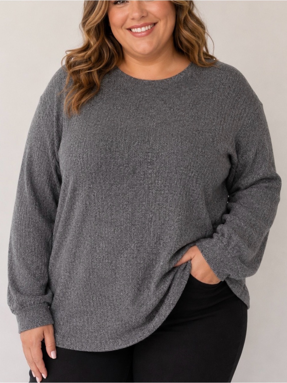 Naturalife Crewneck Sweater - Gray breathable knit textured SZ XL